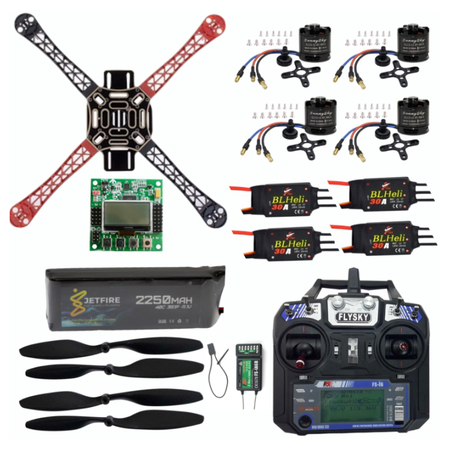 SunnySky F450 Drone Seti Combo Paket 6 kanal FlySky kumanda ve KK2. 15 Uçuş Kartlı